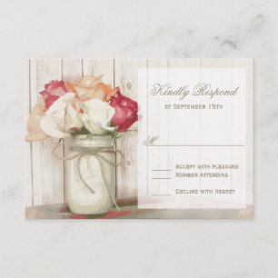 Rustic Country Mason Jar Roses mariage RSVP Cartes