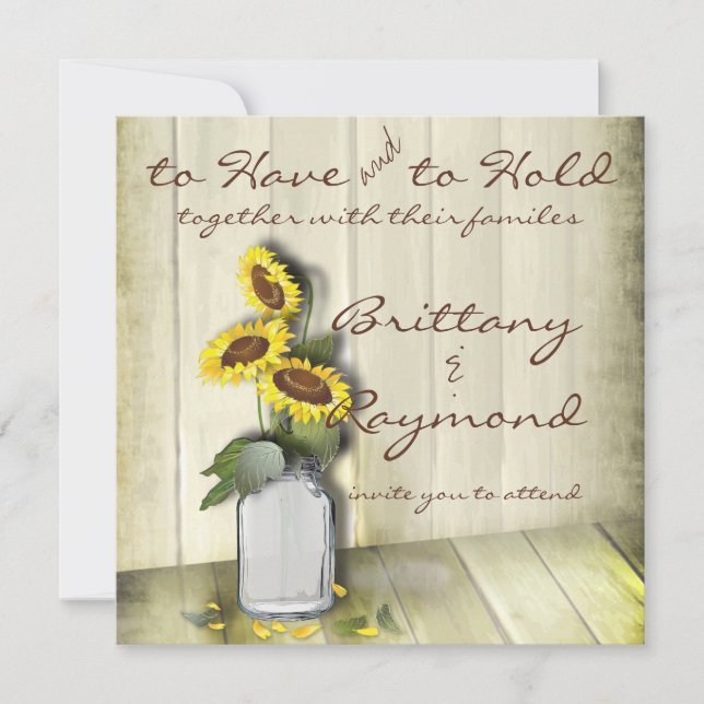 RUSTIC COUNTRY MASON JAR WITH SUNFLOWERS INVITATION (Front)