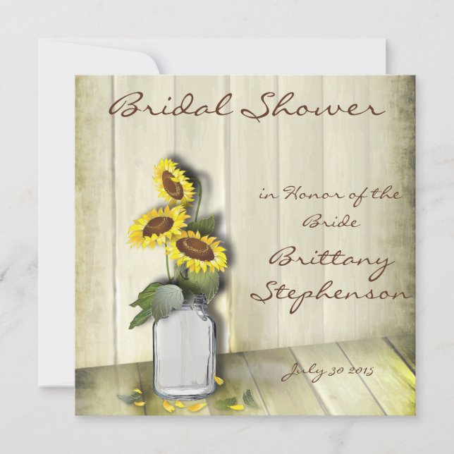 RUSTIC COUNTRY MASON JAR WITH SUNFLOWERS INVITATION (Front)