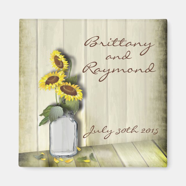 RUSTIC COUNTRY MASON JAR WITH SUNFLOWERS MAGNET (Front)