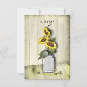 RUSTIC COUNTRY MASON JAR WITH SUNFLOWERS RSVP CARD