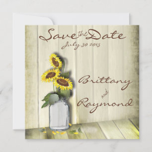 RUSTIC COUNTRY MASON JAR WITH SUNFLOWERS SAVE THE DATE