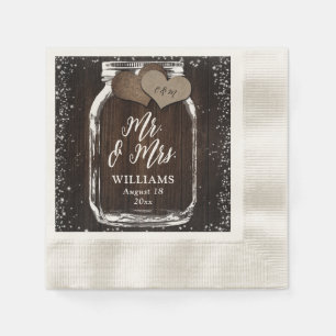 Rustic Country Mason Jar Wood Mr. & Mrs. Wedding Napkin