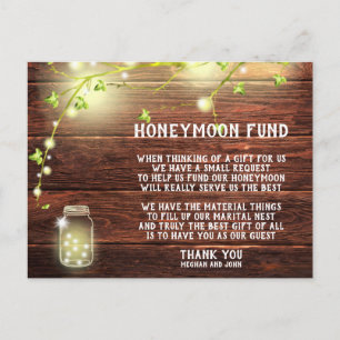 Rustic Country Mason String Lights Honeymoon Fund Postcard
