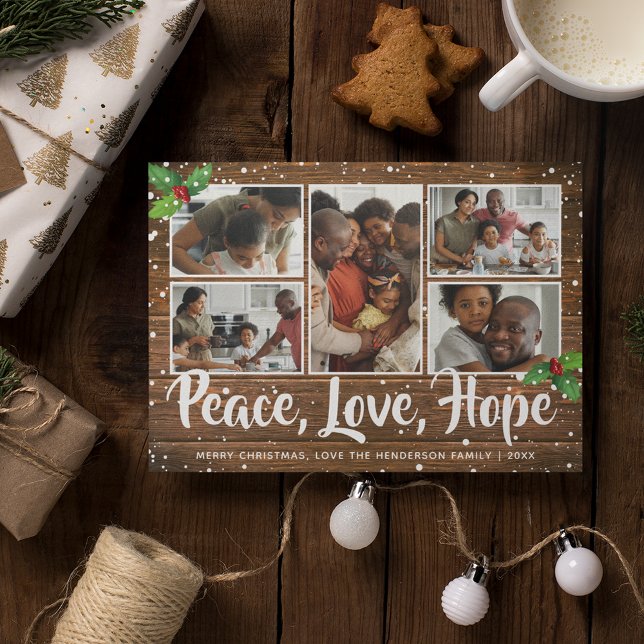 Rustic Country Merry Christmas 5 Photo Holiday Card (Creator Uploaded)