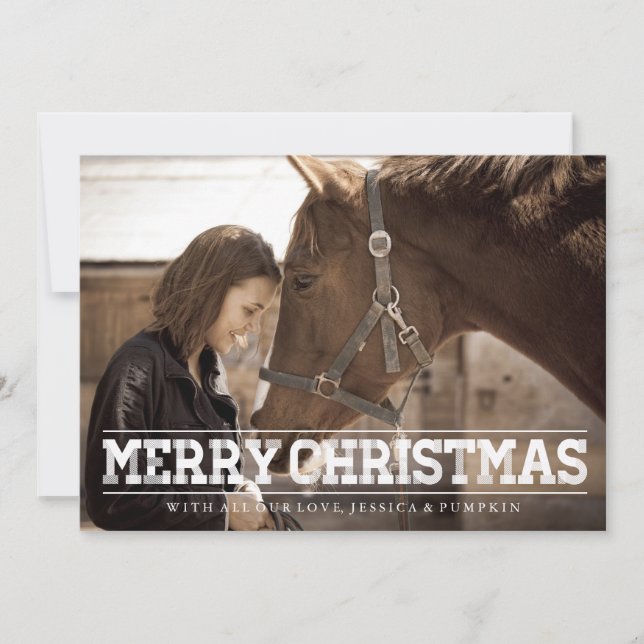 RUSTIC COUNTRY MERRY CHRISTMAS WINE STRIPES PHOTO HOLIDAY CARD (Front)