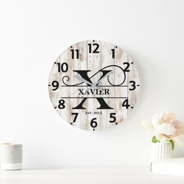 Rustic Country Monogram Large Clock (Home)