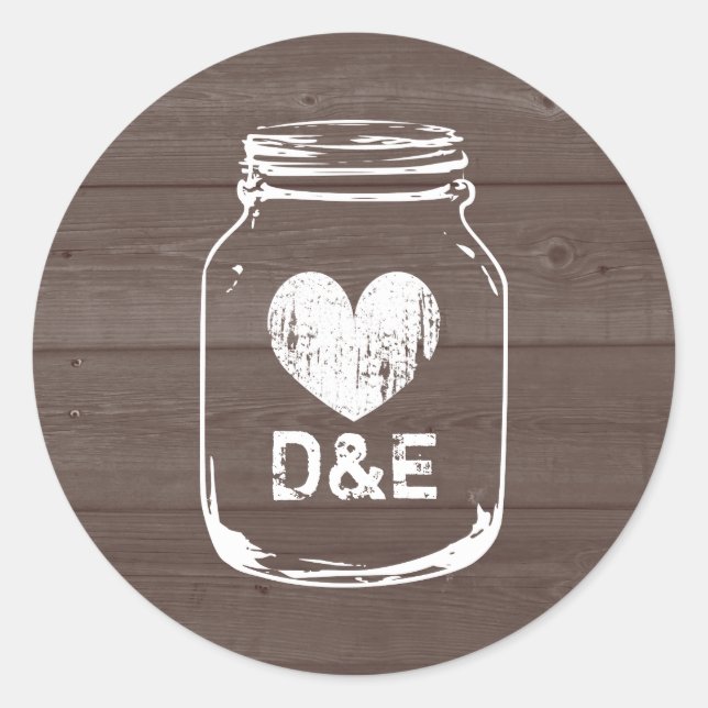 Rustic country monogram mason jar wedding stickers (Front)