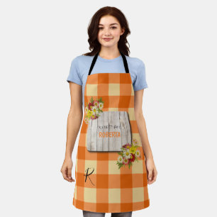 Rustic country monogrammed orange gingham apron