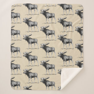 Rustic Country Moose Illustration & Taupe Sherpa Blanket