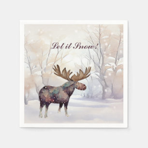Rustic Country Moose in a Snowy Woods Christmas Napkin