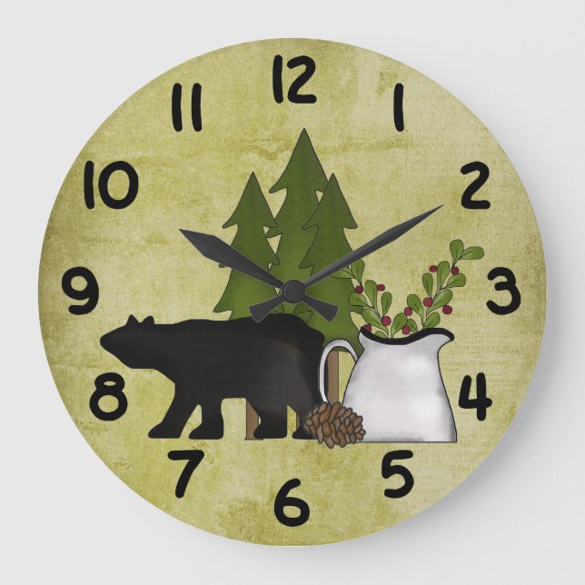 Rustic Country Mountain Bear Wall Clock (Front)