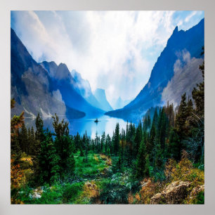 Rustic Country Mountains Scenic Nature Poster