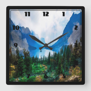 Rustic Country Mountains Scenic Nature Square Wall Clock