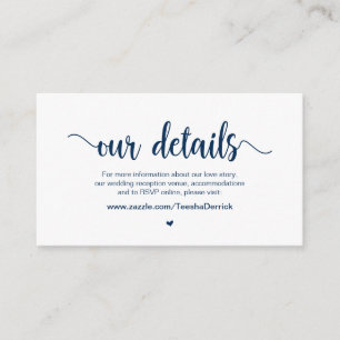 Rustic Country, Navy Blue ink, Wedding Details Enclosure Card