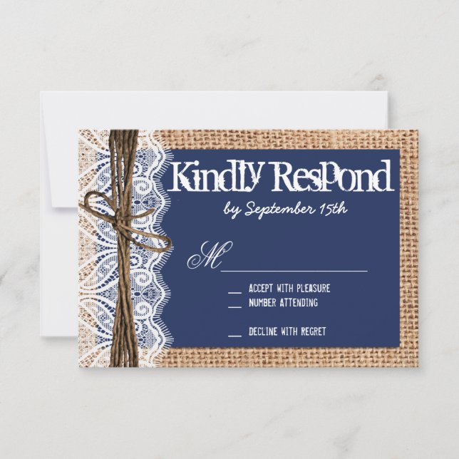 Rustic Country Navy Blue Wedding Cartes RSVP (Devant)