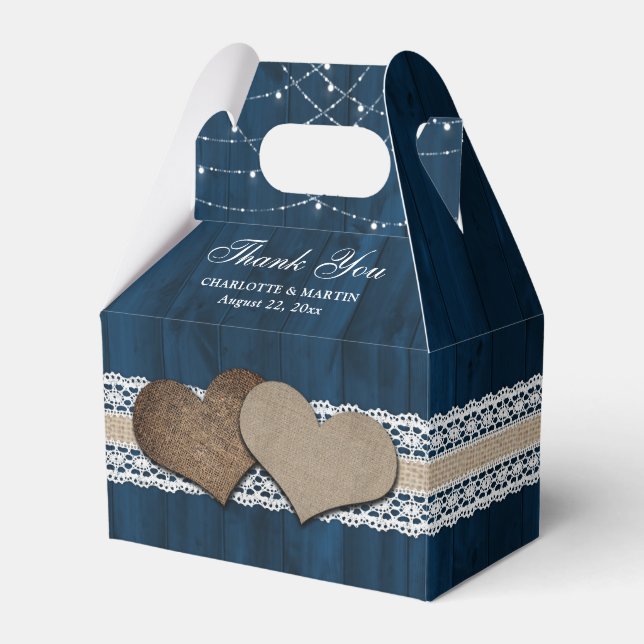 Rustic Country Navy Blue Wedding Thank You Favor Box (Front Side)