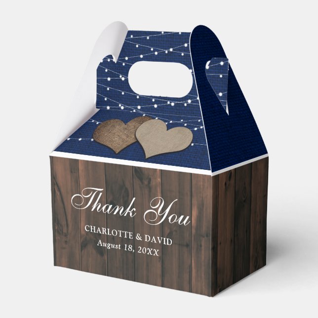 Rustic Country Navy Blue Wedding Thank You Favor Box (Front Side)