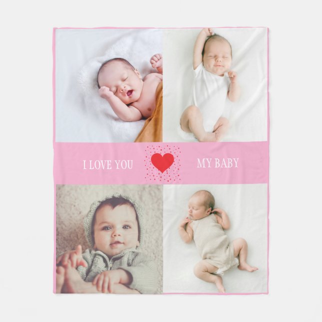 Rustic Country New Baby Personalized Photo Collage Fleece Blanket (Front)