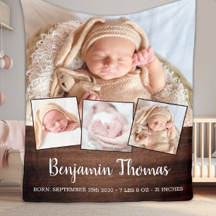 Rustic Country New Baby Personalized Photo Collage Fleece Blanket
