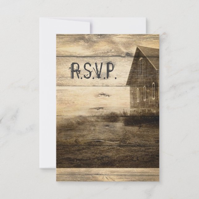 Rustic Country Old Barn Wedding RSVP response (Front)