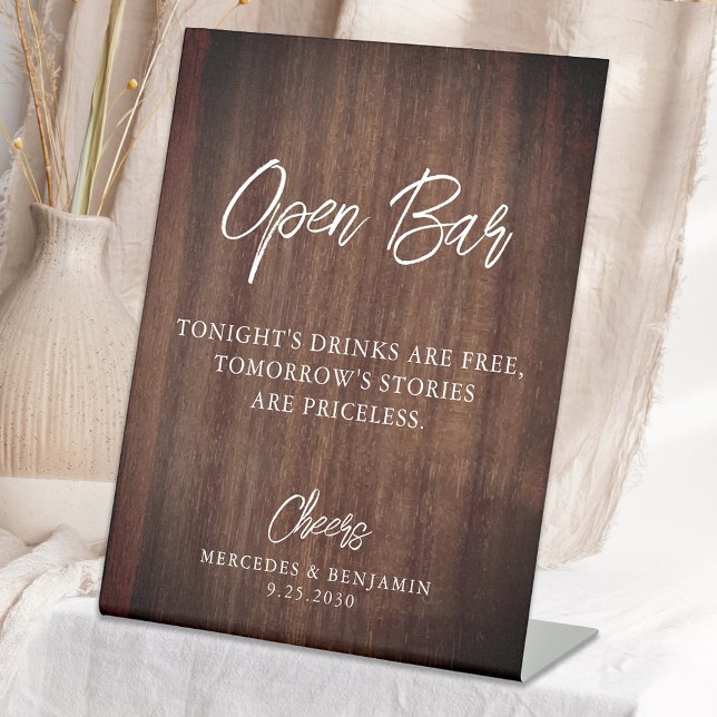 Rustic Country Open Bar Personalized Wedding Pedestal Sign (Creator Uploaded)