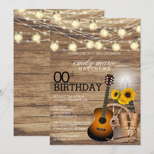 Rustic Country Party - 00th Birthday Invitation (Front/Back)