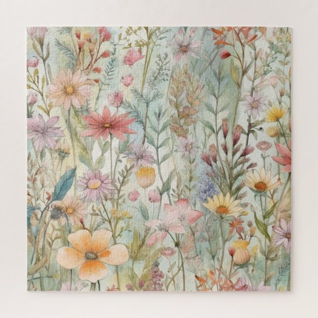 Rustic Country Pastel Wildflowers Sage Green  Jigsaw Puzzle (Vertical)