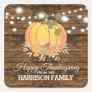 Rustic Country Personalized Happy Thanksgiving Square Sticker