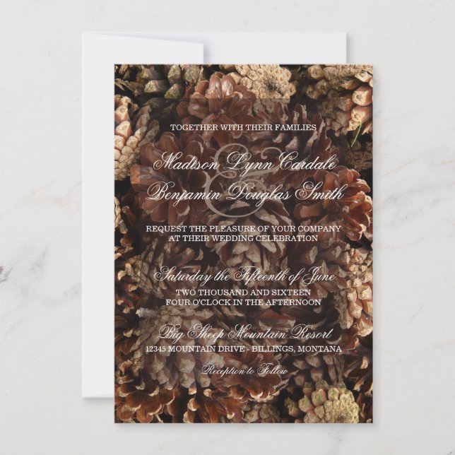 Rustic Country Pine Cone Wedding Invitations (Front)