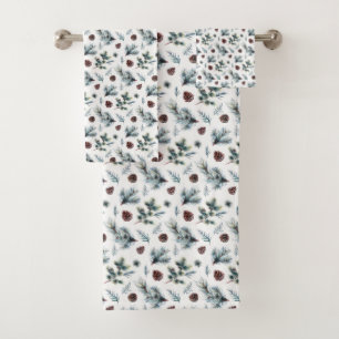 Rustic Country Pine Cones and Pine Branches   Bath Towel Set