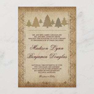 Rustic Country Pine Trees Fall Wedding Invitations