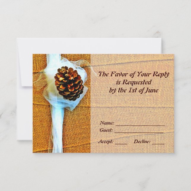 Rustic Country Pinecone Wedding RSVP Cards (Front)