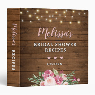 Rustic Country Pink Chic Bridal Shower Recipe Book Binder