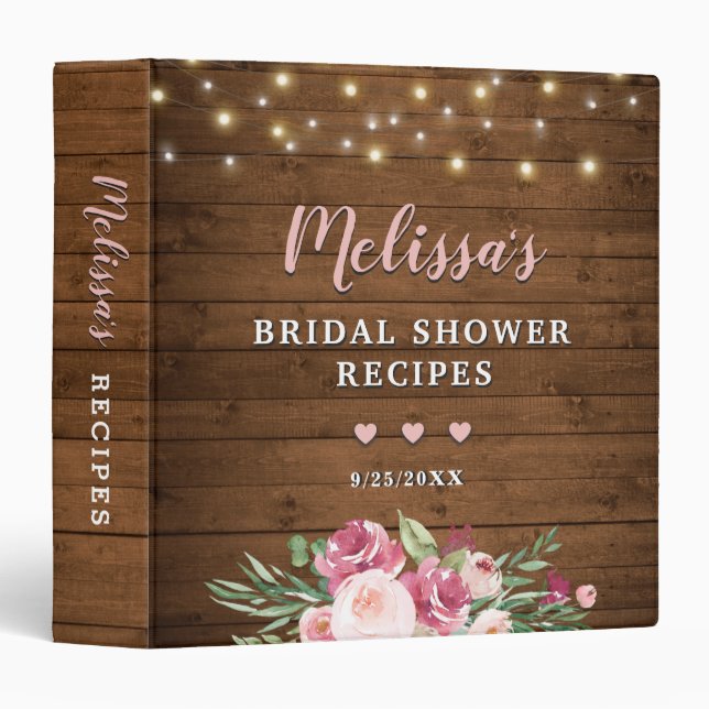 Rustic Country Pink Chic Bridal Shower Recipe Book Binder (Front/Spine)