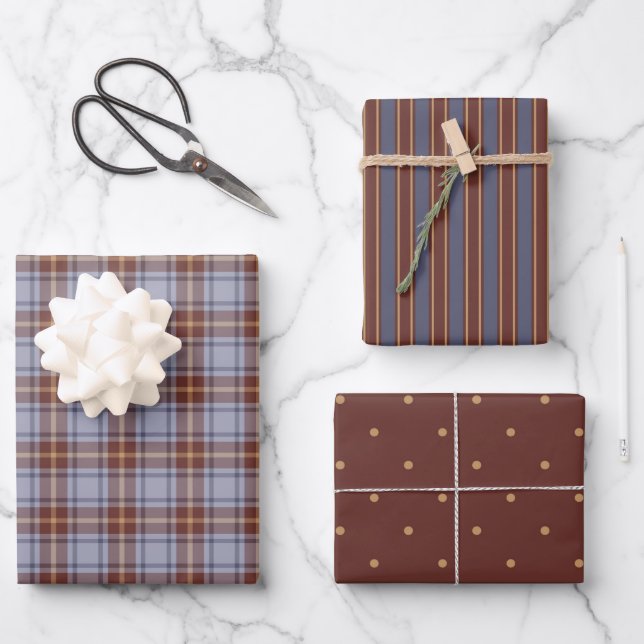 Rustic Country Plaid and Whimsical Polka Dots Wrapping Paper Sheet (Front)
