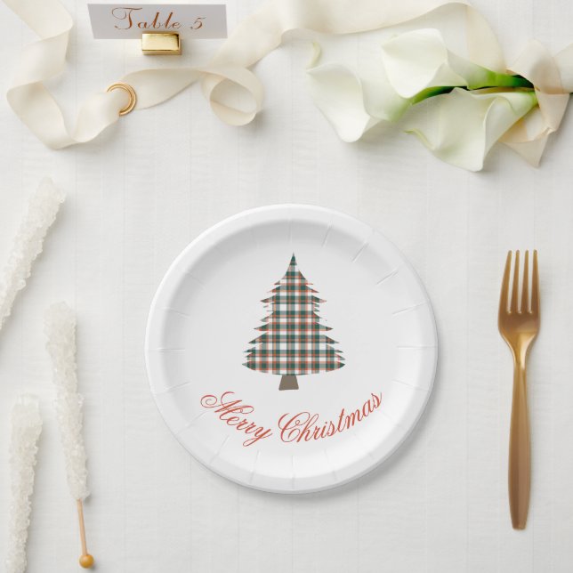Rustic Country Plaid Christmas Tree Holiday Party Paper Plate (Wedding)
