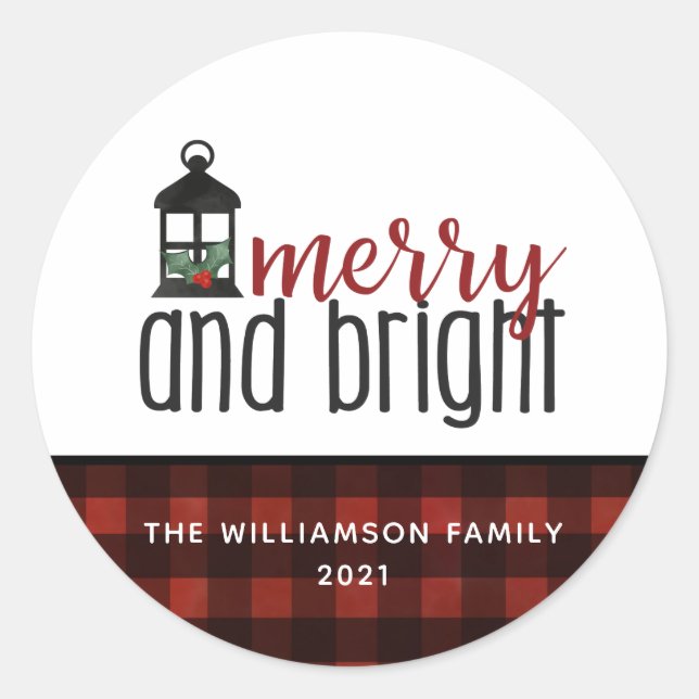 Rustic Country Plaid Farmhouse Style Christmas  Classic Round Sticker (Front)