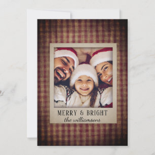 Rustic Country Plaid Homespun Family Photo Holiday Card