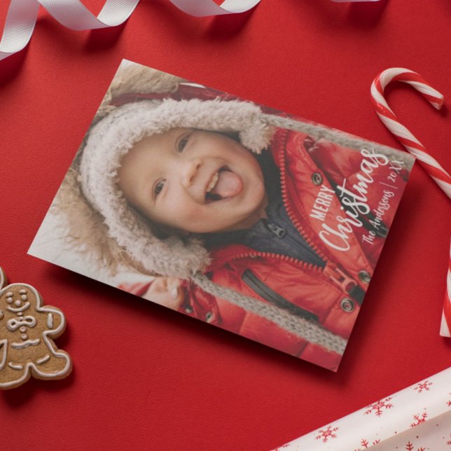 Rustic Country Plaid Merry Christmas Family Photo Holiday Card (Creator Uploaded)