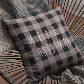 Rustic Country Plaid Merry Christmas Throw Pillow