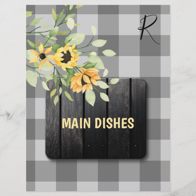 Rustic country plaid recipe organizer divider (Front)