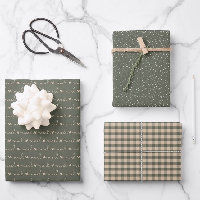 Rustic Country Plaid Snow Christmas Wrapping Paper (Front)
