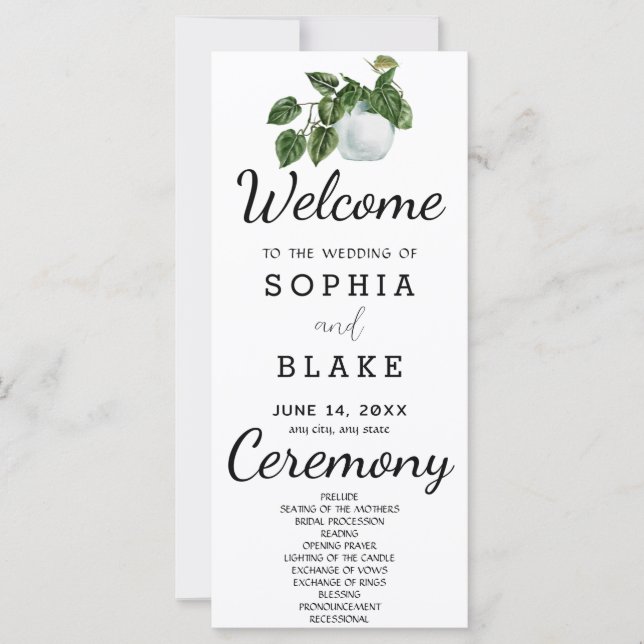 Rustic Country Plant Leaves White Wedding Program (Front)
