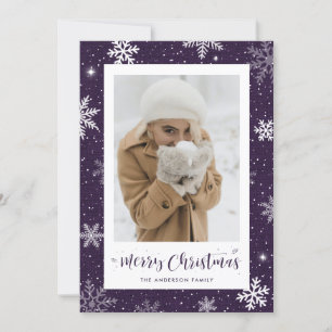 Rustic Country Purple Burlap Photo Christmas Cards