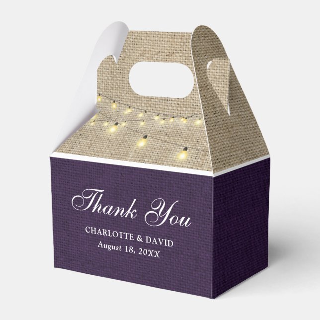 Rustic Country Purple Burlap Wedding Thank You Favor Box (Front Side)