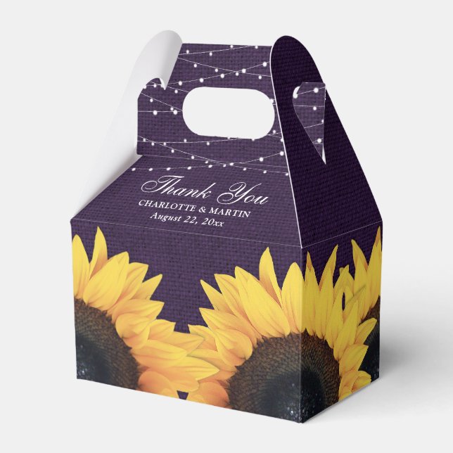 Rustic Country Purple Sunflower Wedding Favor Box (Front Side)