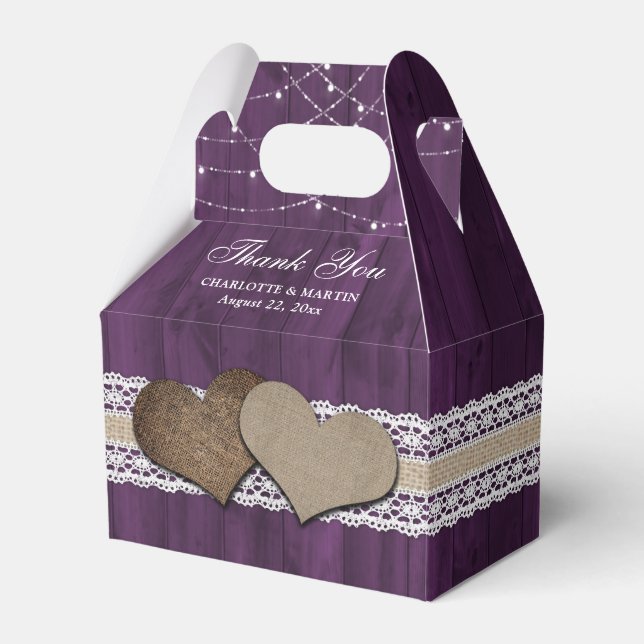 Rustic Country Purple Wedding Thank You Favor Box (Front Side)