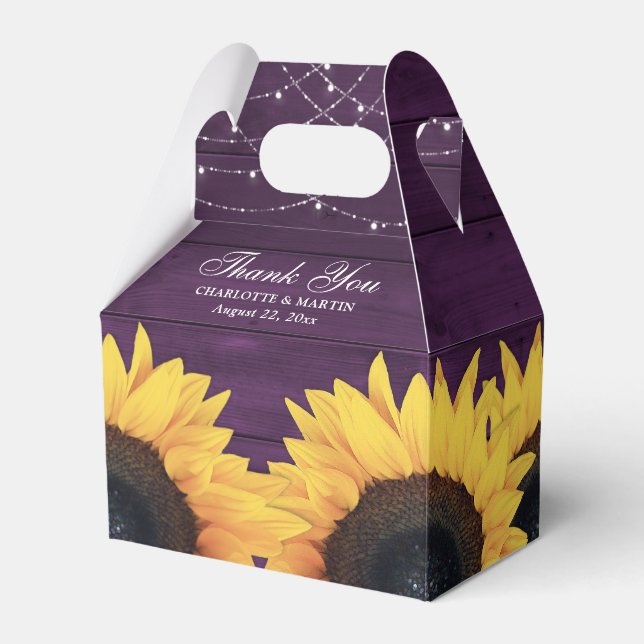 Rustic Country Purple Wood Sunflower Wedding Favor Box (Front Side)
