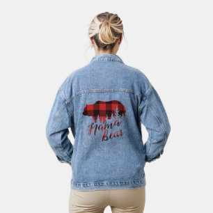 Rustic Country Red and Black Plaid Mama Bear  Denim Jacket